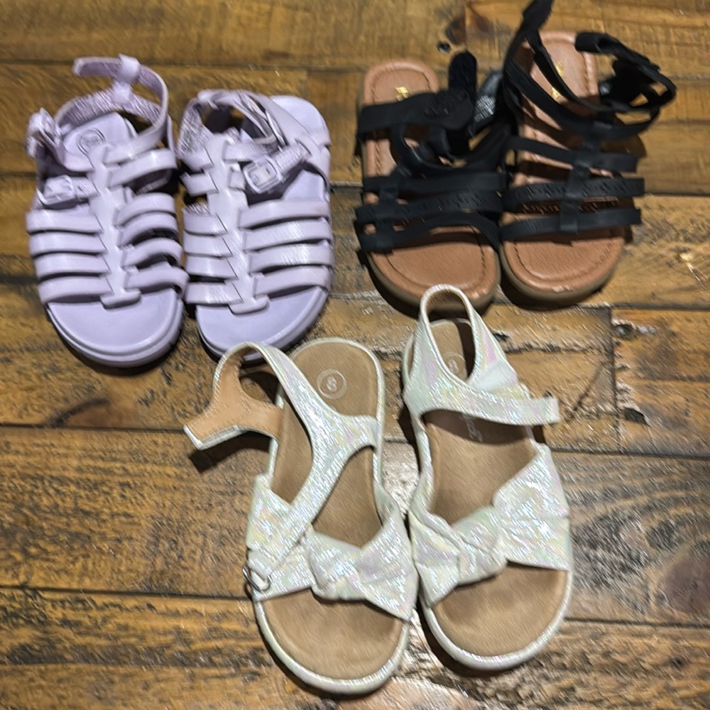 Toddler girls sandals, three pairs all size 8